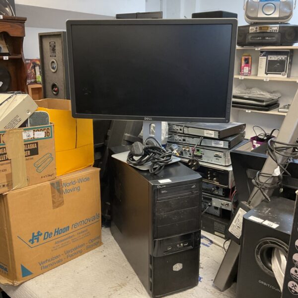Coolermaster PC tower with Dell HD monitor displayed.