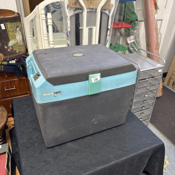Vintage Hella 12v cooler box, a retro automotive accessory.