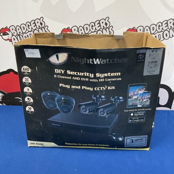 Nightwatcher CCTV system packaging with two cameras shown.