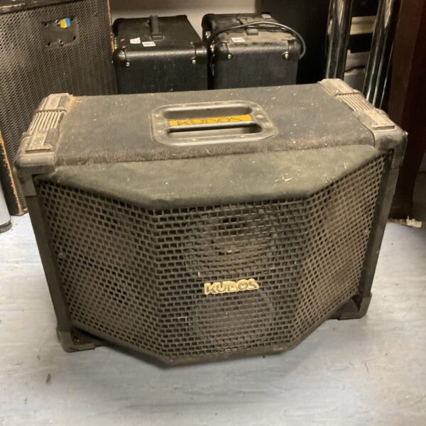 Front view of a Kudos event speaker, showing the array design.
