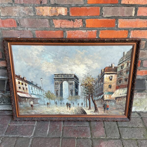 Vintage oil painting of the Arc de Triomphe by Burnett.