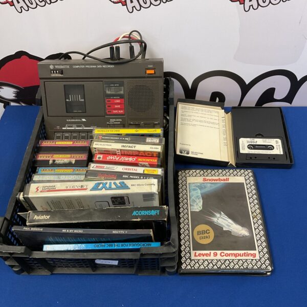 Whsmith cassette deck and BBC Micro games collection for retro computing.