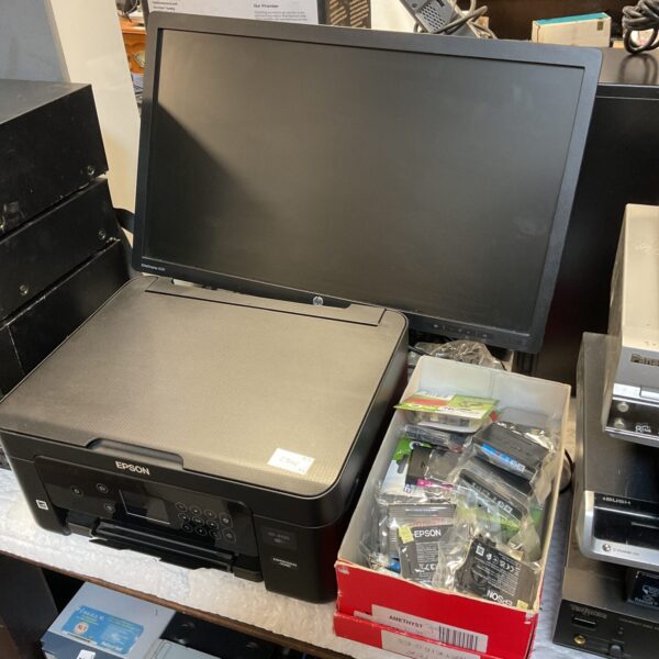 HP EliteDisplay monitor and Epson printer bundle for home office.