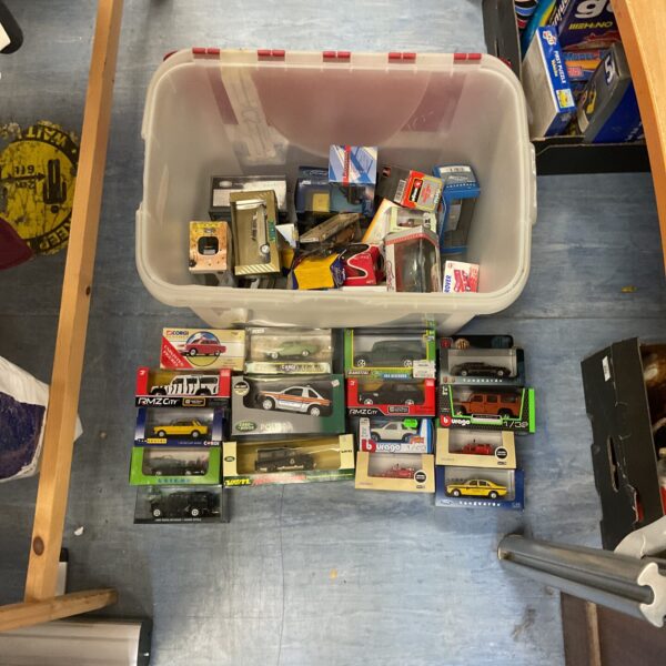 Large collection of boxed Land Rover diecast models, including Corgi and Burago.