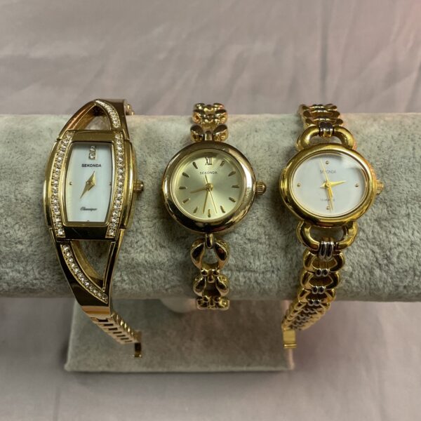 Lot of three Sekonda ladies gold plated dress watches.