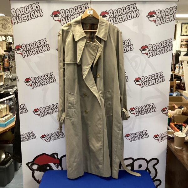 Vintage St Michael trench coat, front view, classic menswear.