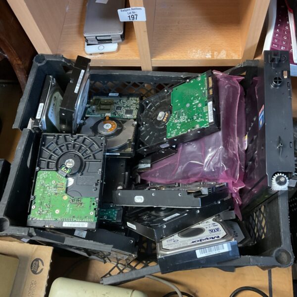 Mixed lot of computer hard drives for parts or collection.