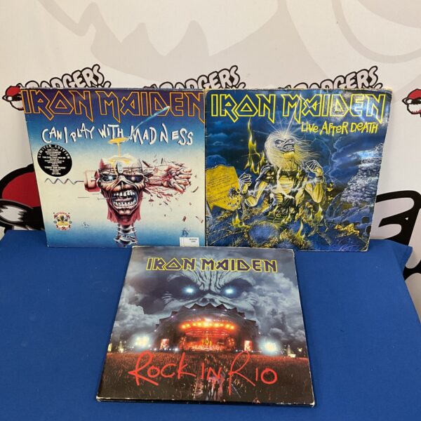 Vintage Iron Maiden vinyl records lot for collectors.