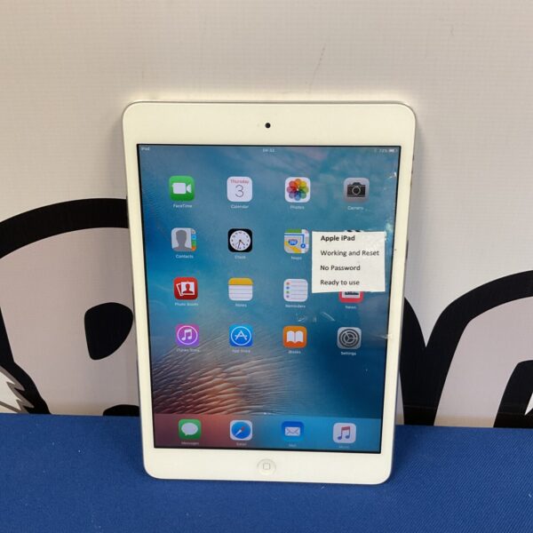 Front view of a silver Apple iPad mini tablet.