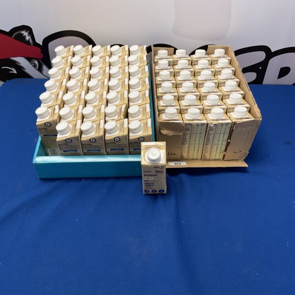 Job lot of Aymes Actagain Smooth Vanilla milkshake on a blue table.