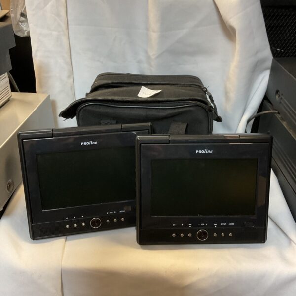 Proline portable DVD player set with cables for travel entertainment.
