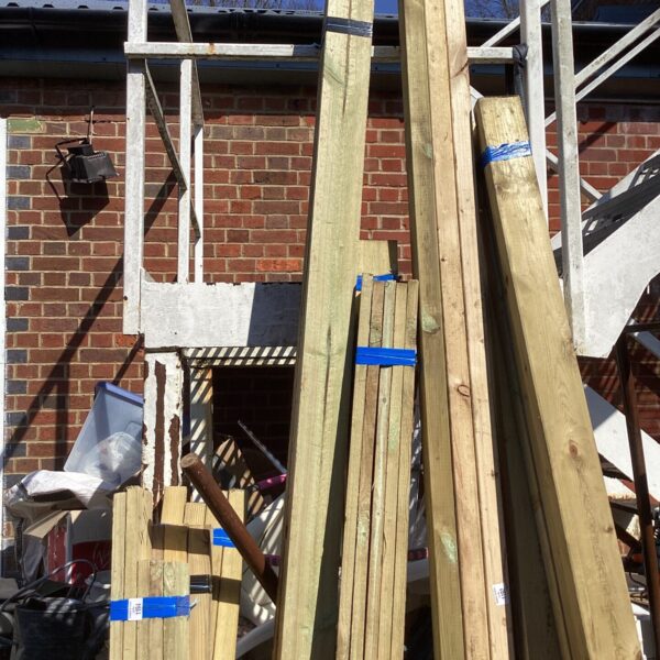 Bundles of softwood timber for construction and DIY projects.