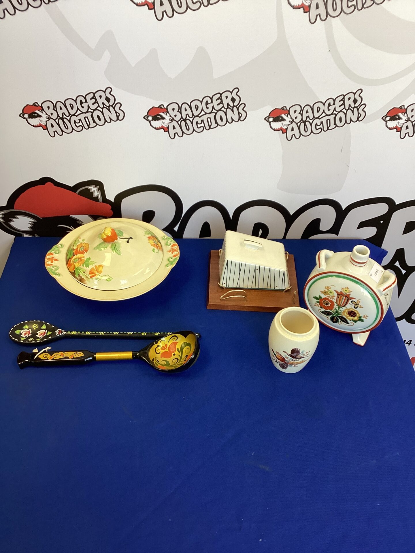 306 Royal Staffordshire Porcelain Dish, hand painted spoons and other items