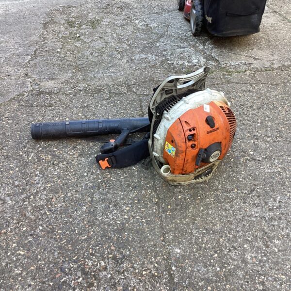 Used Stihl BR600 backpack leaf blower for garden maintenance.