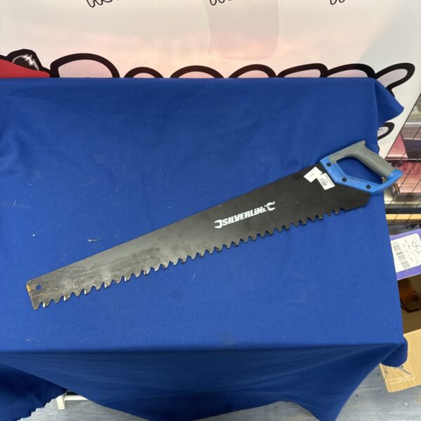 Silverline wood saw with a plastic handle and steel blade.