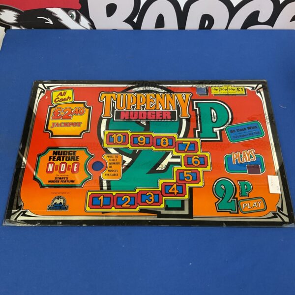Tuppenny nudger fruit machine glass panel