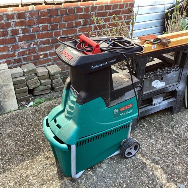 Used Bosch Turbine Cut garden shredder for garden waste recycling.