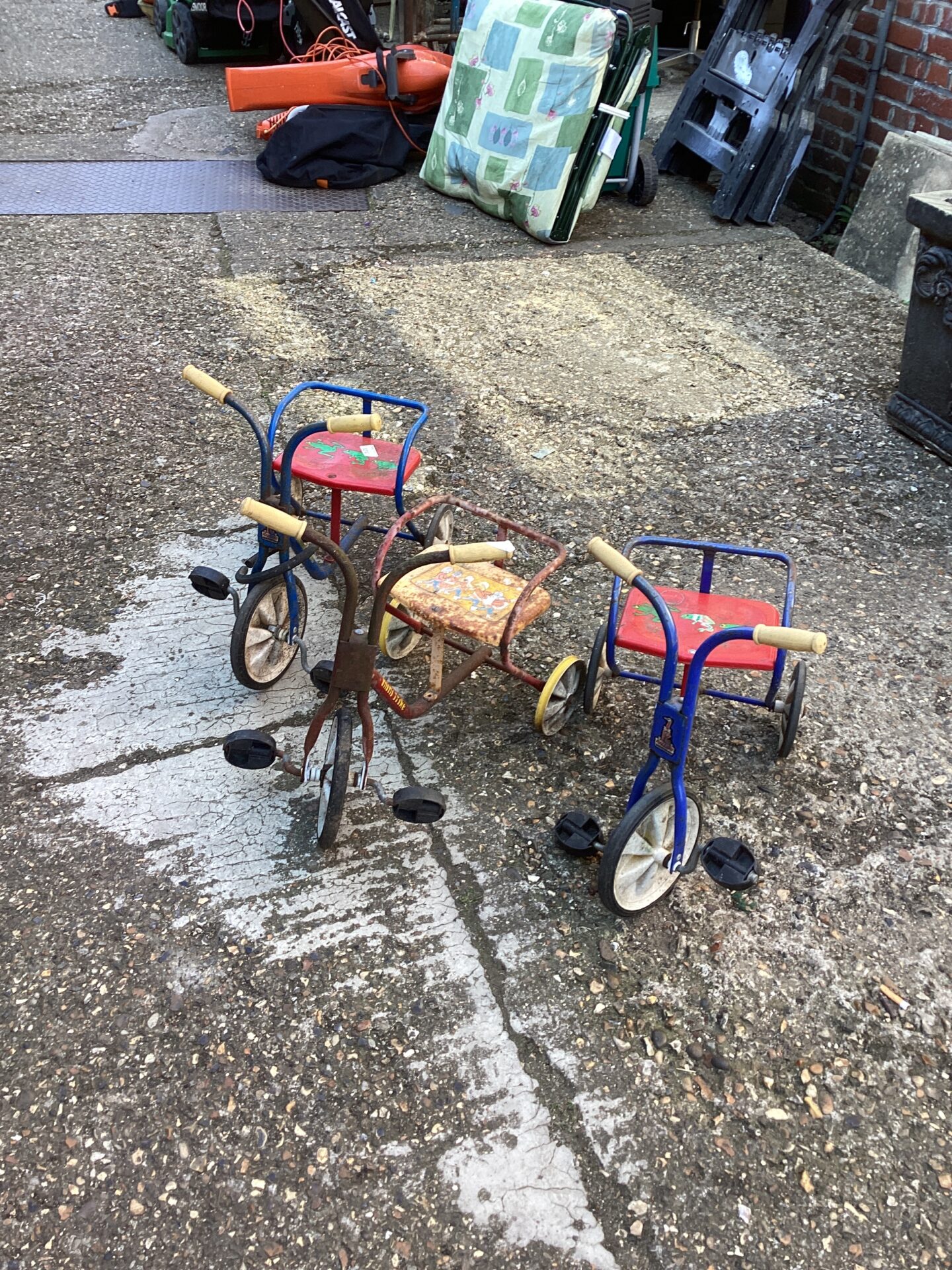 1210 Three vintage childs tricycles