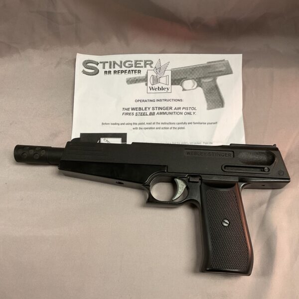 Vintage Webley Stinger BB air pistol, black polymer frame.