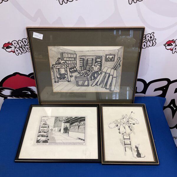 Vintage Jack Bourne artwork depicting a detailed fireplace shop scene.