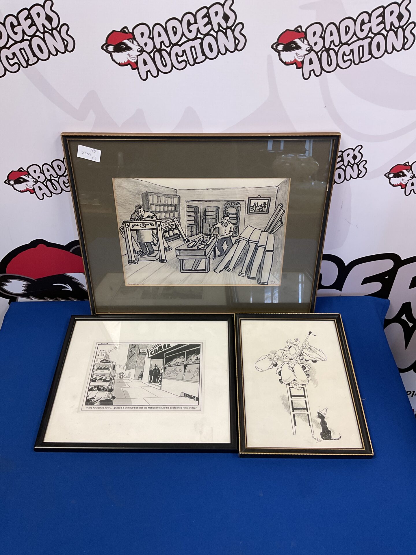 716 Original artwork of a fireplace shop signed jack bourne & two etchings inc renee B H