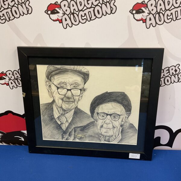 Vintage D Pearson pencil portrait of an elderly couple.