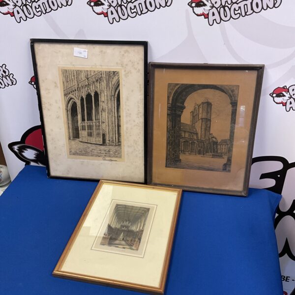 Antique lot of three prints including Trinity College Chapel.