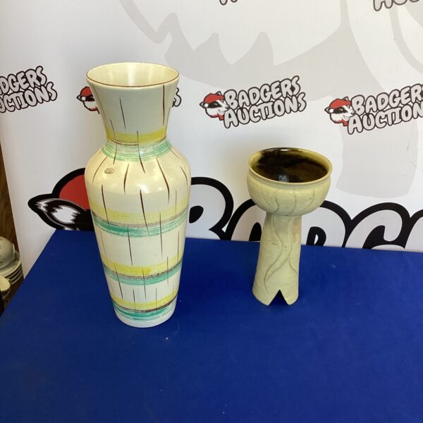 Vintage 1950s West German Fat Lava vase with colourful hand-painted design.