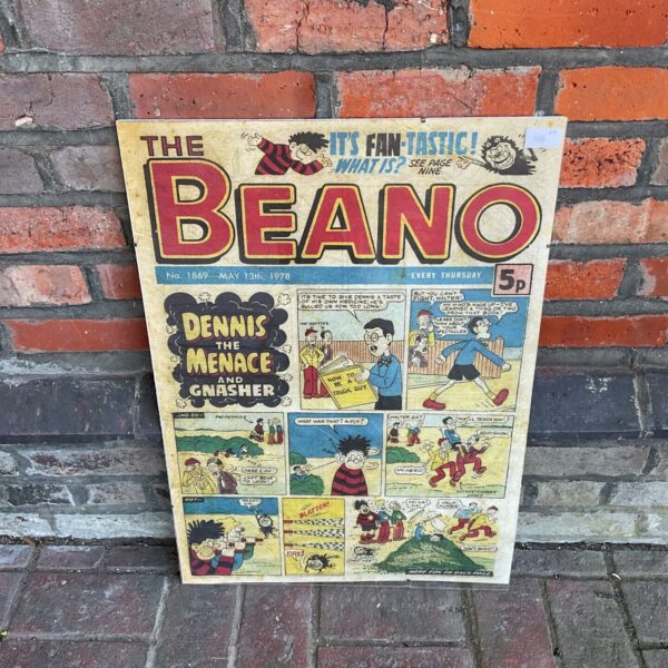 Vintage Beano print featuring Dennis the Menace and Gnasher.