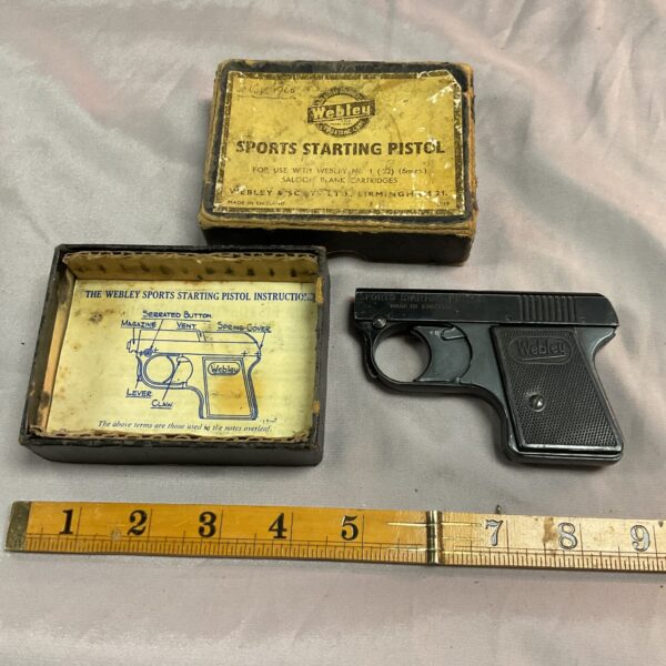 Vintage Webley sports starting pistol, blank firing, collectible antique.