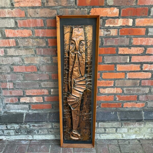 Mid century dutch Copper wall sculpture of a saxophone player