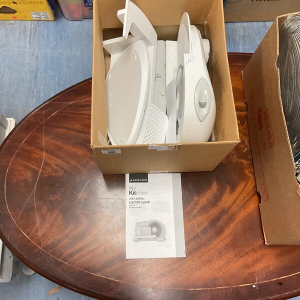 Lakeland electric slicer with manual, vintage kitchen appliance.
