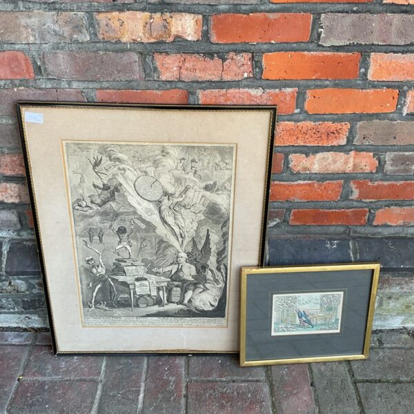 Antique James Gillray etching of "The Birth of Minerva" satirical print.