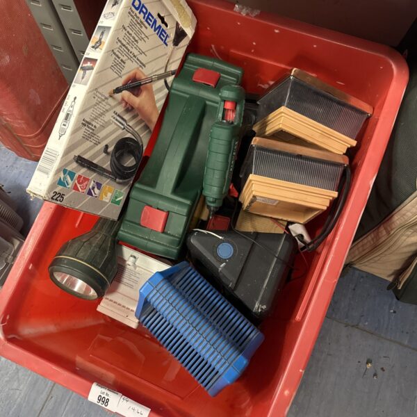 Mixed lot of power tools including a Dremel rotary tool.