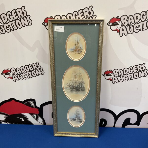 Antique set of three nautical watercolour miniatures in frames.