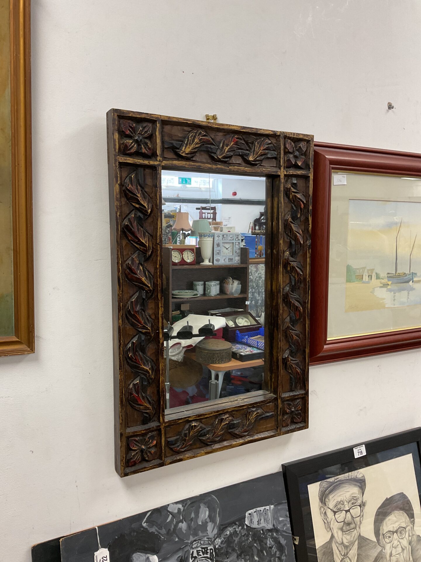 742 Chunky carved oak framed mirror