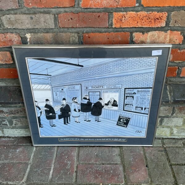 Vintage 1994 Jak cartoon depicting a British Rail ticket office scene.
