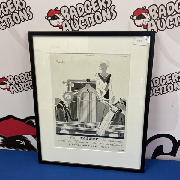 Vintage Talbot car advertising print in art deco style.