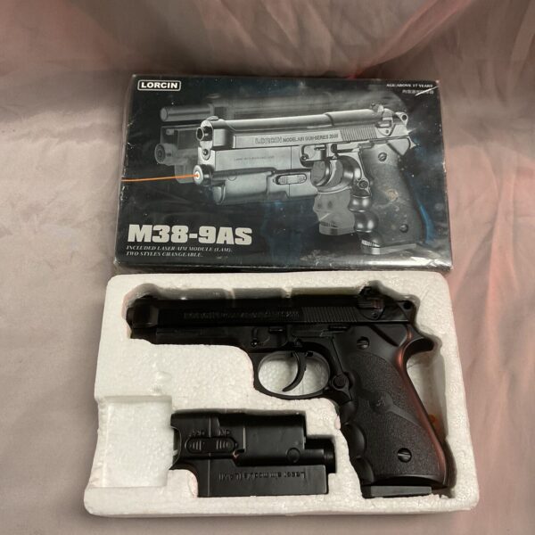 Lorcin M38-9AS soft air BB pistol replica handgun.