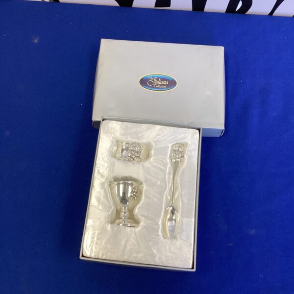Vintage silverplate christening set from the Juliana Collection.