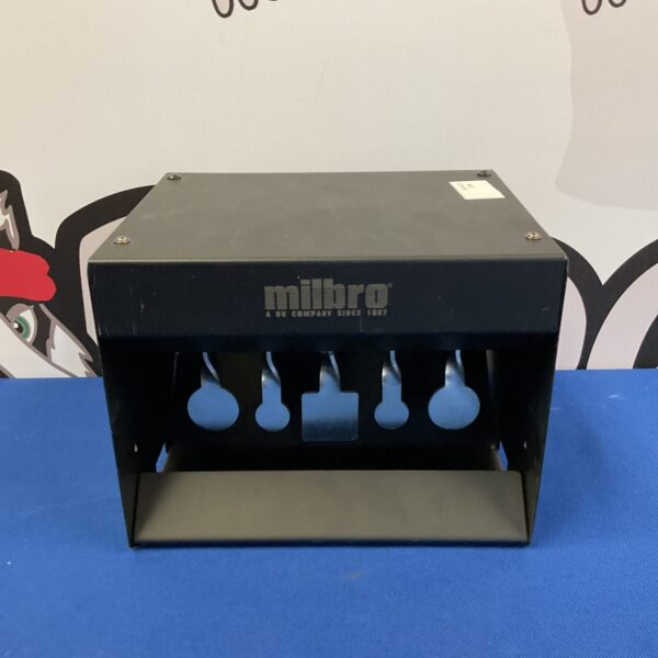 Vintage Milbro shooting target box, front view, for clay pigeon practice.