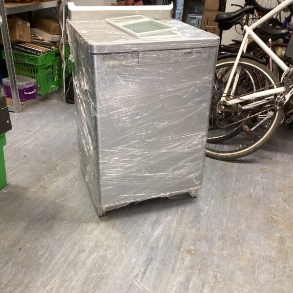 Plastic-wrapped Bosch fridge ready for auction.
