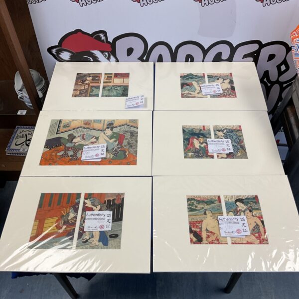 Set of six limited edition Japanese erotic woodblock prints (Shunga) with certificates.