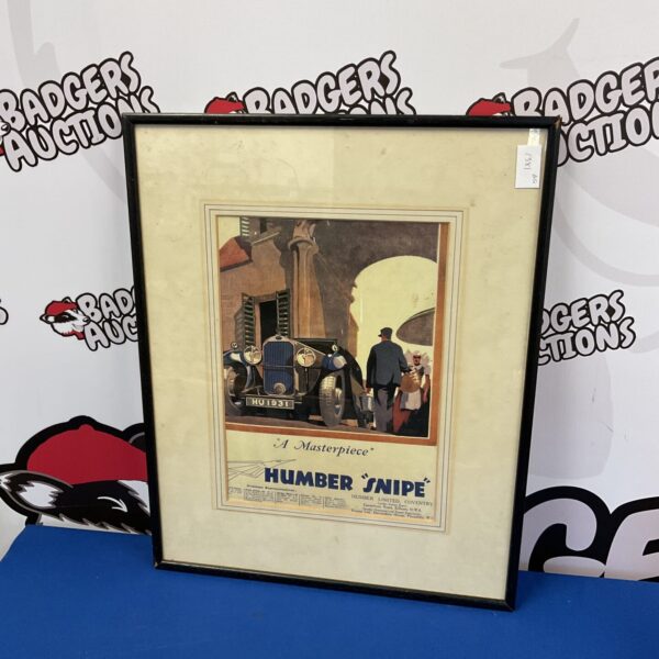 Vintage Humber Snipe advertisement poster, classic 1930s car promotion.