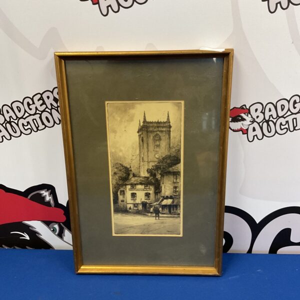 Antique F Robson etching of a church in High Wycombe.