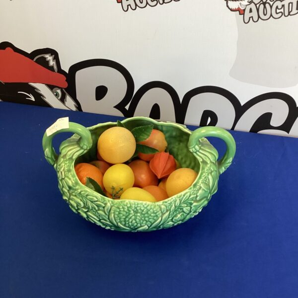 Vintage green Sylvac style fruit bowl with embossed fruit.