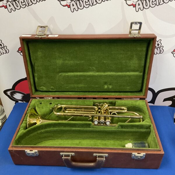 Vintage Jupiter trumpet displayed open in its case.