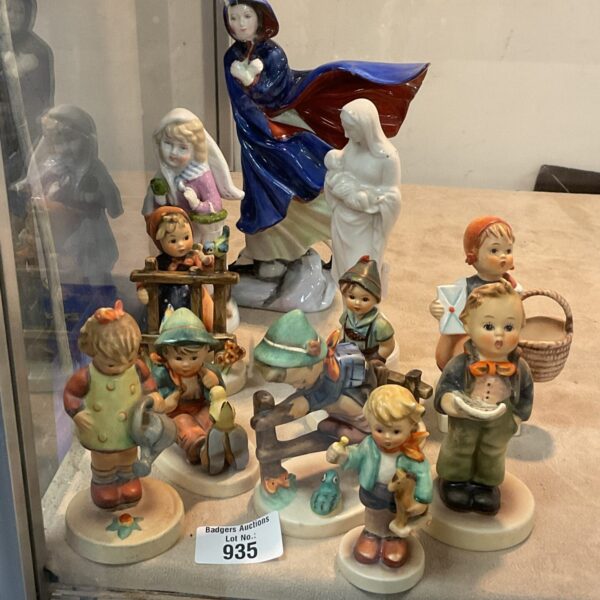 Vintage Hummel and Doulton figures collection, charming porcelain figurines.