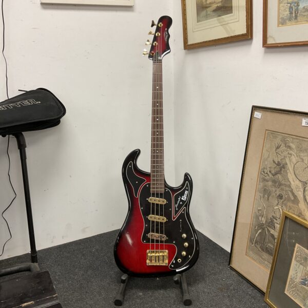 Vintage Burns London bass guitar, front view.