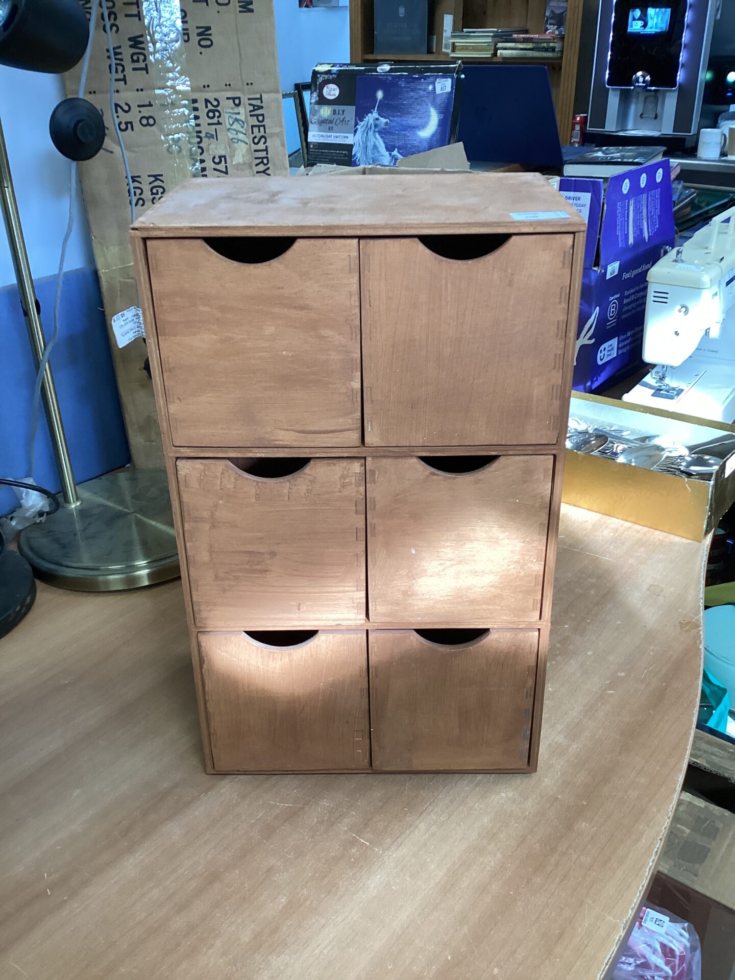 649 Wooden six drawer storage unit